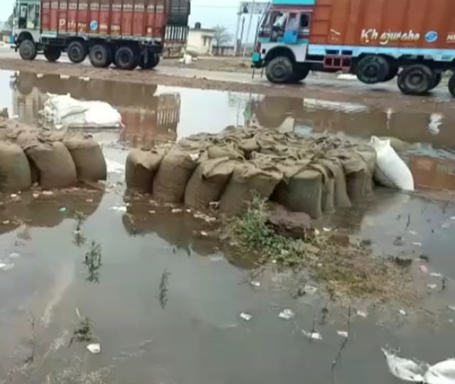 पन्ना में खरीदी केंद्रों पर रखा गेहूं भीगा